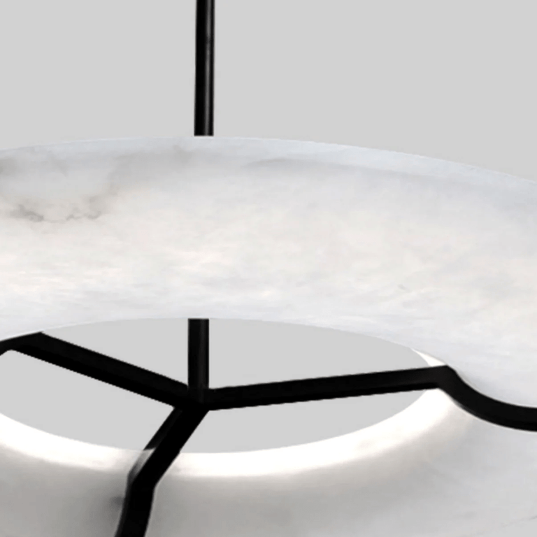 Carve Alabaster Pendant Light – Hand‑Carved Stone Shade with Black Frame by Dalmivik, product or room detail view