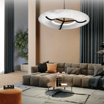 Carve Alabaster Pendant Light – Hand‑Carved Stone Shade with Black Frame by Dalmivik, product or room detail view