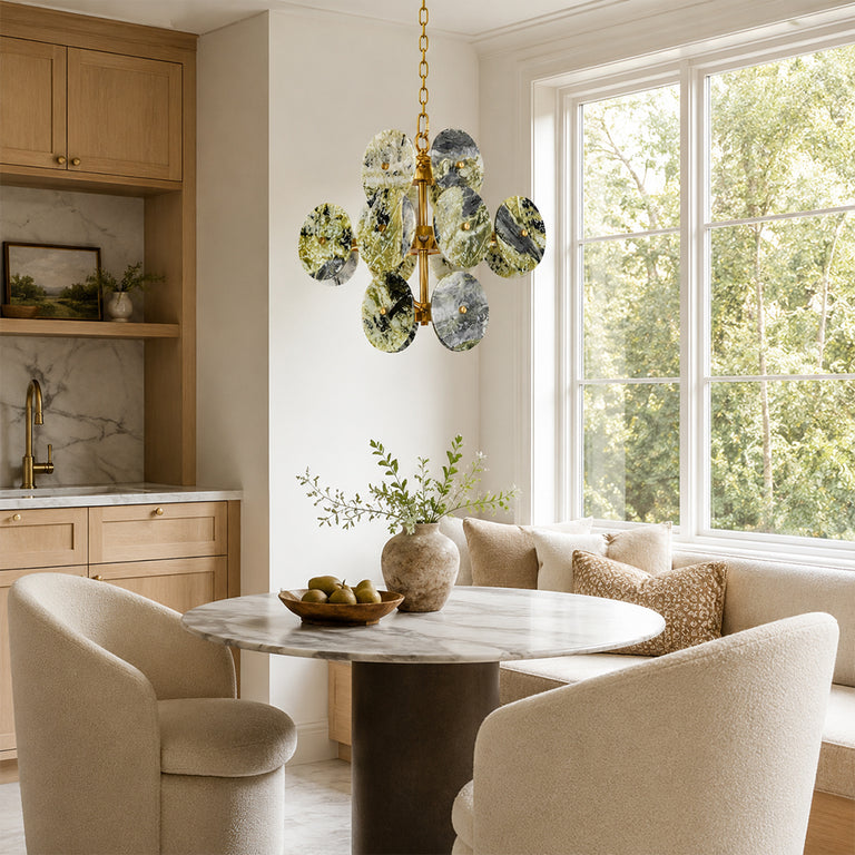 Cascading Marble Disc Chandelier 22.8" displayed in a furnished interior
