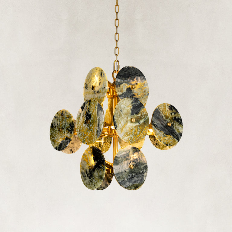 Product detail of Cascading Marble Disc Chandelier 22.8" against a neutral background