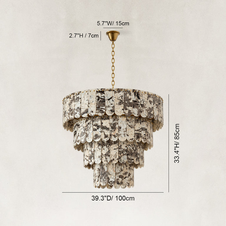 Dimension diagram for Cascading Marble Panel Chandelier 33.5"