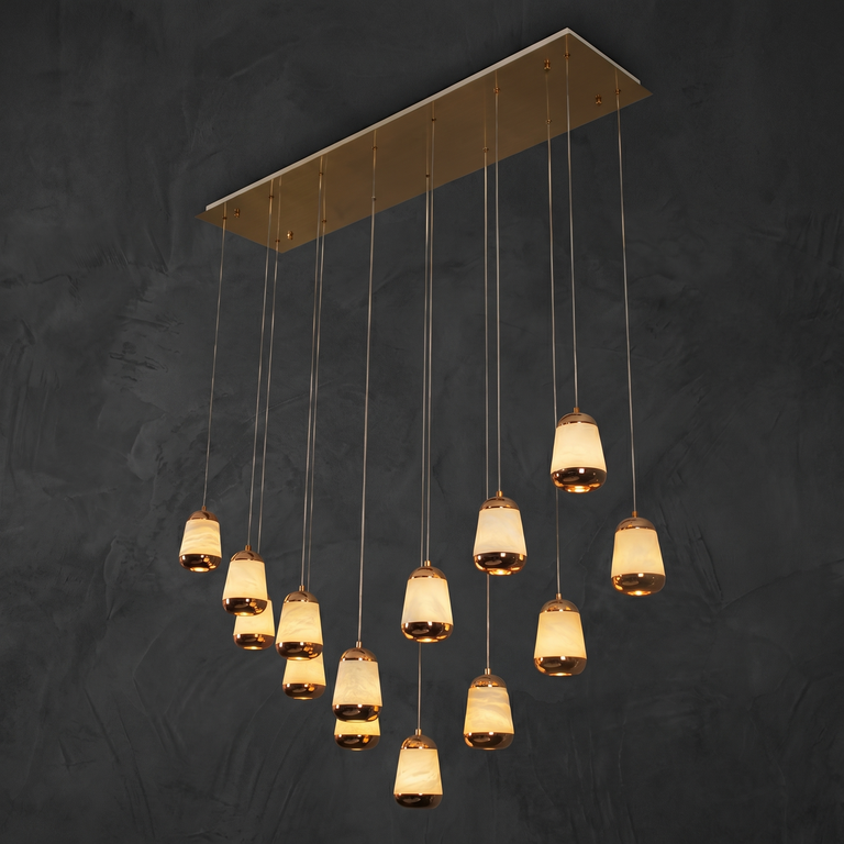 Cascata Alabaster Linear Chandelier 47.2" by Dalmivik, complete fixture illuminated