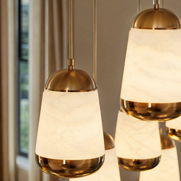 Cascata Alabaster Linear Chandelier 47.2" by Dalmivik, furnished room or product detail view