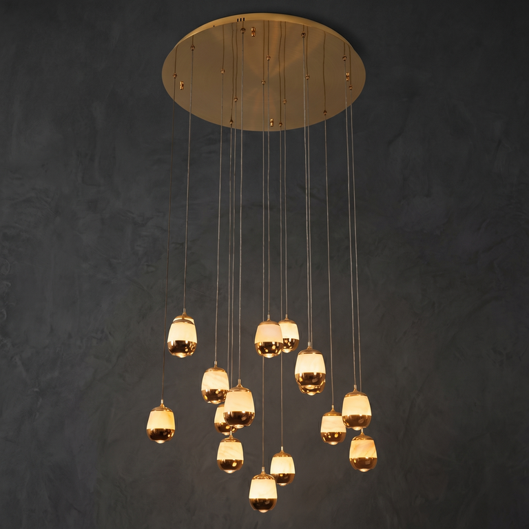 Cascata Modern Alabaster Cluster Pendant Light by Dalmivik, complete fixture view