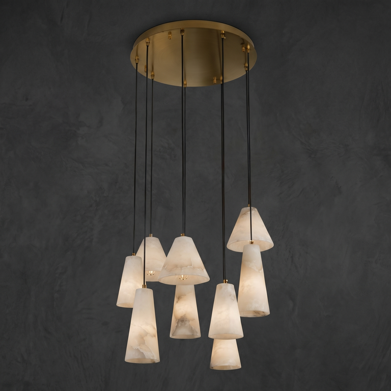 Cascata Alabaster Cone Pendant Chandelier by Dalmivik, complete fixture view