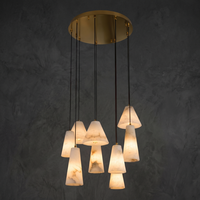 Cascata Alabaster Cone Pendant Chandelier by Dalmivik, complete fixture view