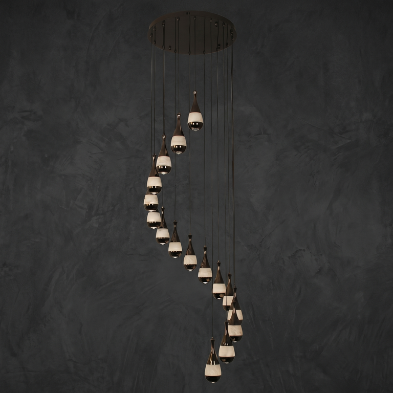 Cascata Spiral Alabaster Pendant Chandelier by Dalmivik, complete fixture view