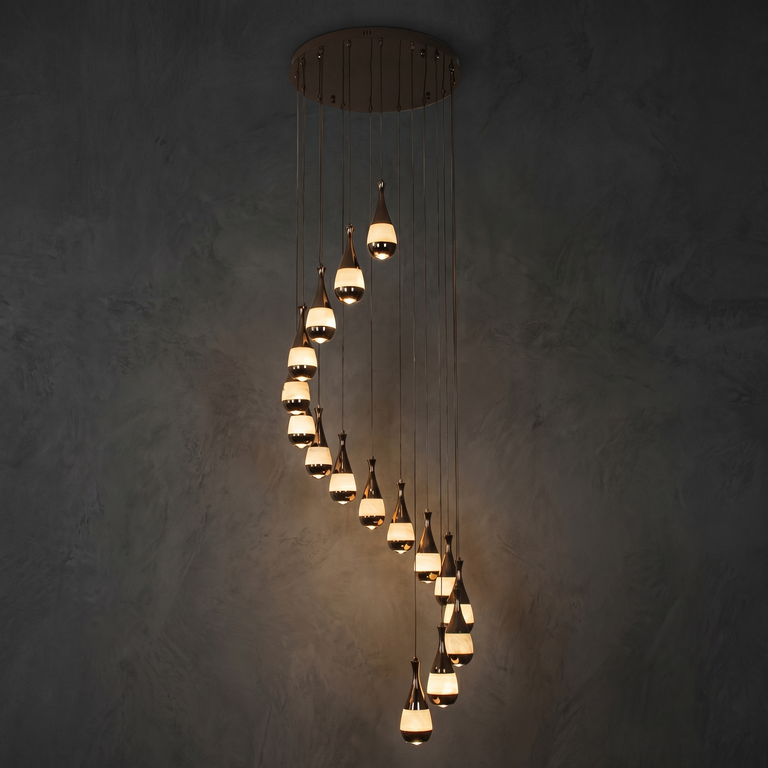 Cascata Spiral Alabaster Pendant Chandelier by Dalmivik, complete fixture view