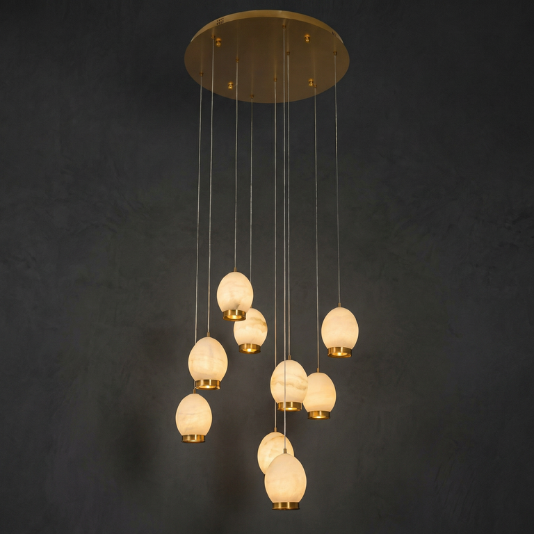Cascata Modern Alabaster Chandelier Lighting by Dalmivik, complete fixture view