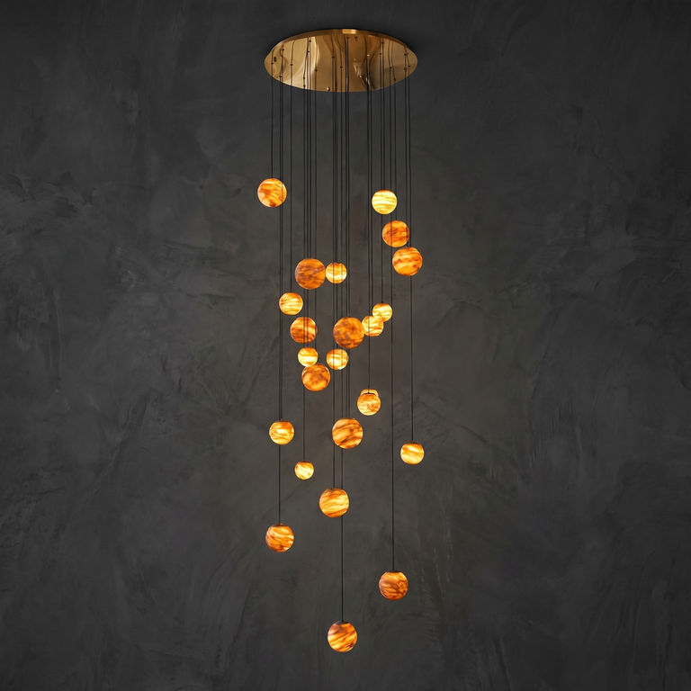 Cascata Planet Modern Cluster Chandelier 31.5" D by Dalmivik, complete fixture view
