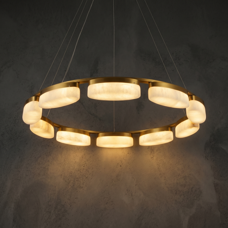 Amara Modern Ring Alabaster Chandelier by Dalmivik, complete fixture view