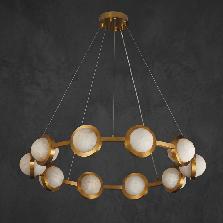 Catena Modern Alabaster Ring Chandelier by Dalmivik, complete fixture view