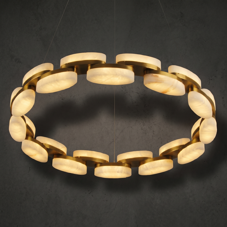 Amara Alabaster Round Ring Chandelier by Dalmivik, complete fixture view