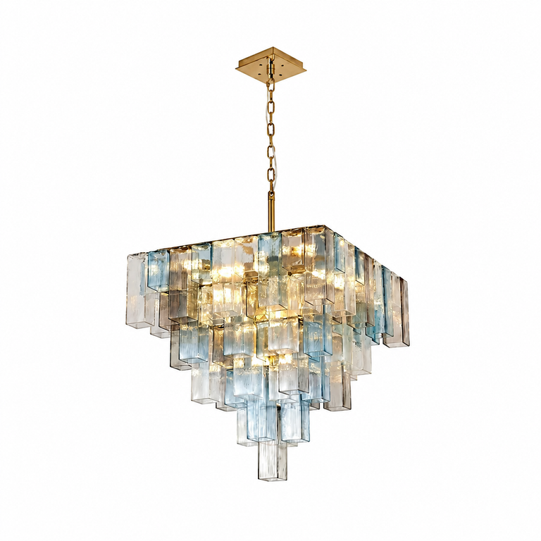 Chromatic Vault Multicolor Glass Prism Chandelier, complete fixture