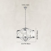 Dimension diagram for Chrome Oval Marble Cage Chandelier 23.6