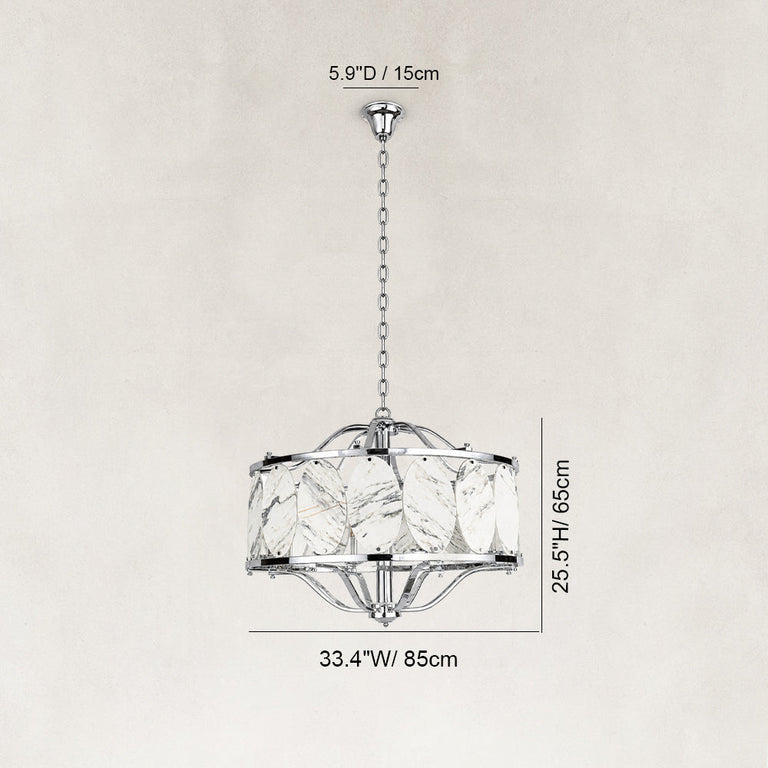 Dimension diagram for Chrome Oval Marble Cage Chandelier 23.6"