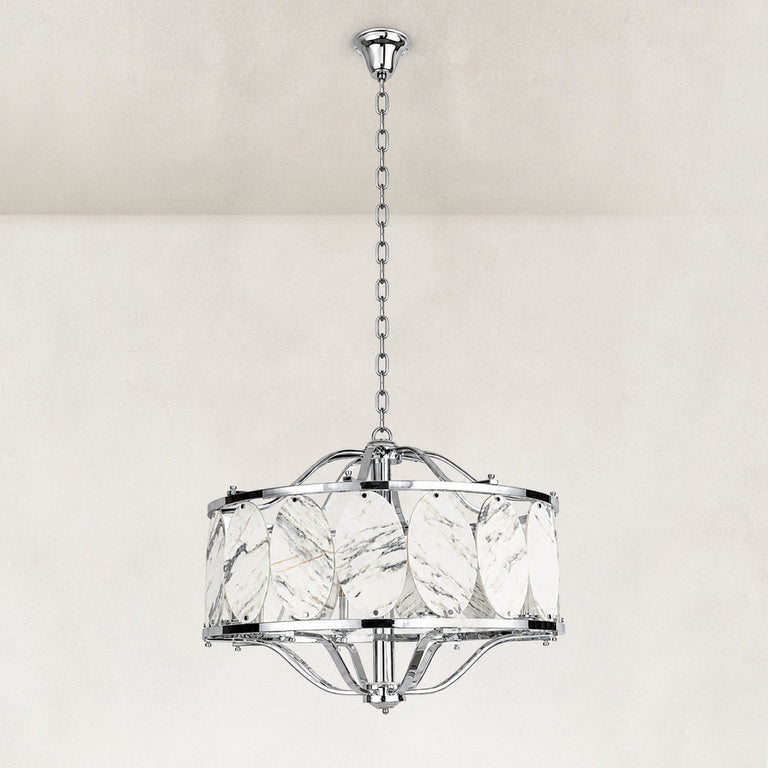 Product detail of Chrome Oval Marble Cage Chandelier 23.6" against a neutral background