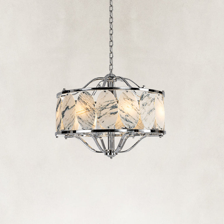 Product detail of Chrome Oval Marble Cage Chandelier 23.6" against a neutral background