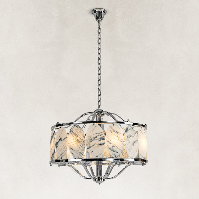 Chrome Oval Marble Cage Chandelier 23.6" shown against a neutral background
