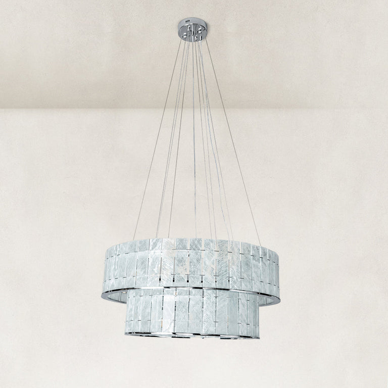 Product detail of Chrome Tiered Marble Ring Chandelier 31.9" against a neutral background