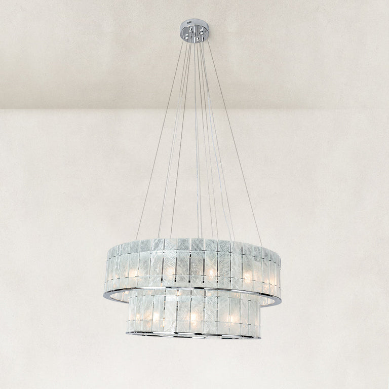 Chrome Tiered Marble Ring Chandelier 31.9" shown in full against a neutral background