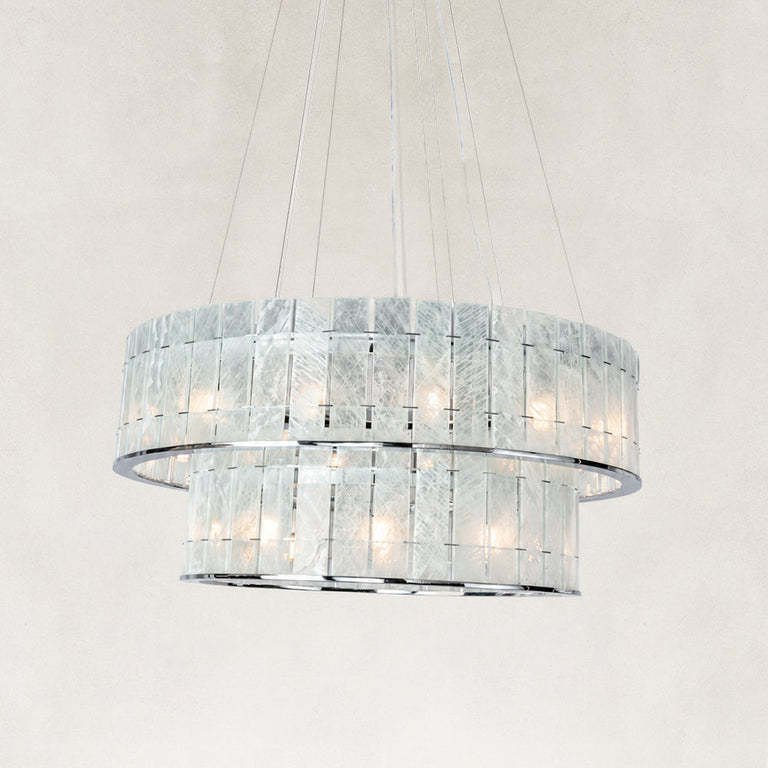 Product detail of Chrome Tiered Marble Ring Chandelier 31.9" against a neutral background