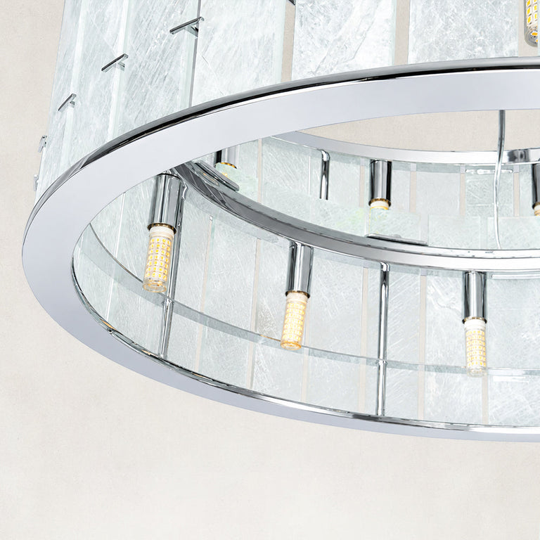 Product detail of Chrome Tiered Marble Ring Chandelier 31.9" against a neutral background