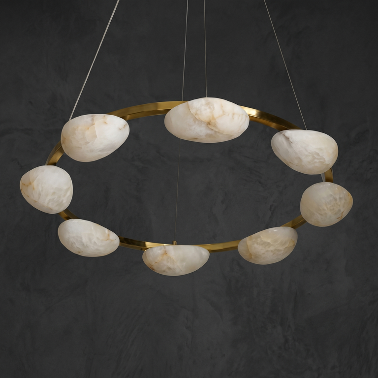 Ciottolo Modern Alabaster Ring Chandelier by Dalmivik, complete fixture view