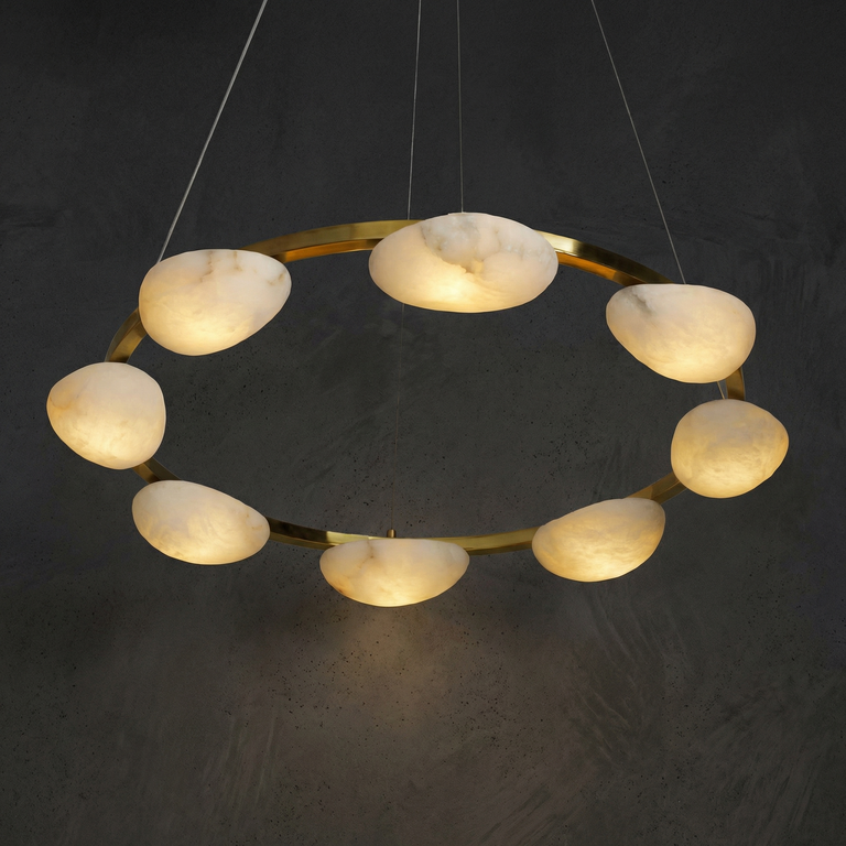 Ciottolo Modern Alabaster Ring Chandelier by Dalmivik, complete fixture view