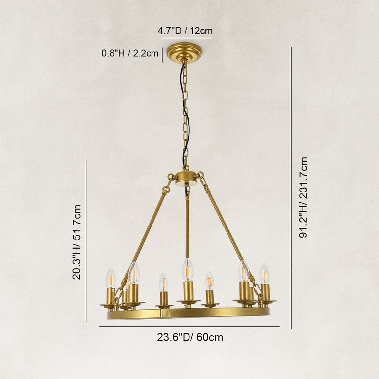 Classic Candle Ring Chandelier in 23.6 in / 60 cm - dimension diagram