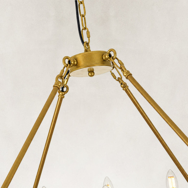 Candle ring chandelier, upper suspension hub, chain and support links.