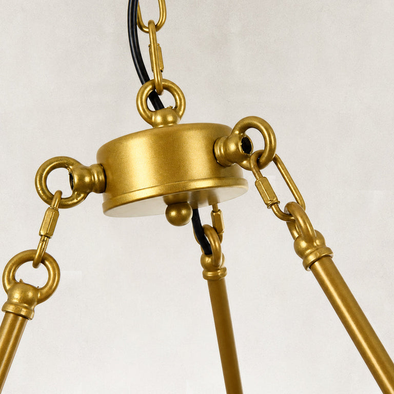 Candle ring chandelier, chain eye and support-link connections close view.