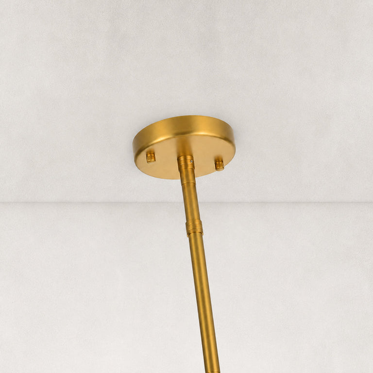 Petal glass chandelier, gold-tone ceiling canopy and rod close view.