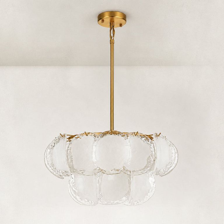 Two-tier petal glass chandelier, unlit full product view.
