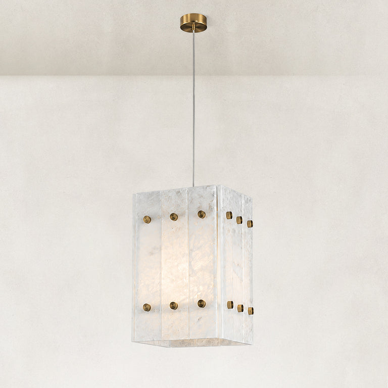 Cloud White Twelve-Panel Marble Lantern Pendant shown in full against a neutral background
