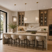 Cloud White Twelve-Panel Marble Lantern Pendant installed above a kitchen island