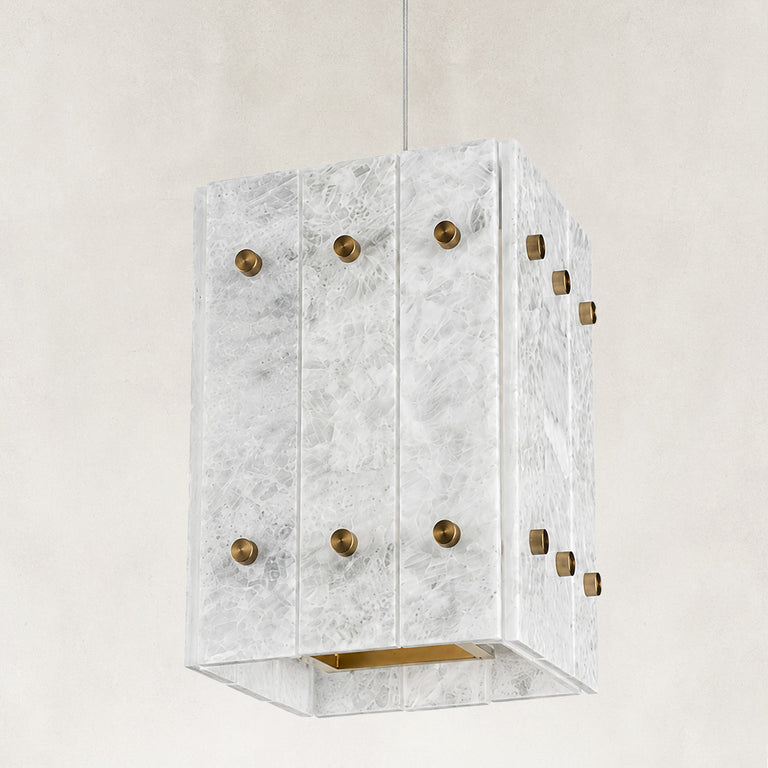 Product detail of Cloud White Twelve-Panel Marble Lantern Pendant against a neutral background
