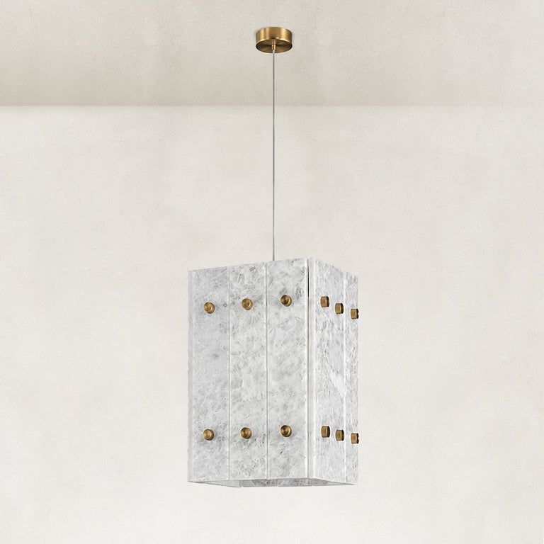 Product detail of Cloud White Twelve-Panel Marble Lantern Pendant against a neutral background