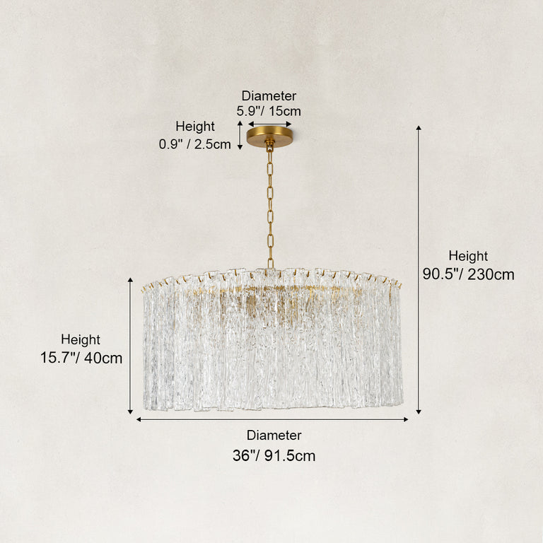 Eight-Light Glass Globe Chandelier 36" fixture dimensions