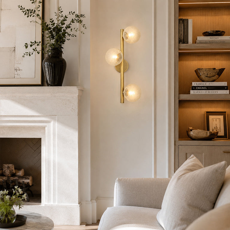 Brass-Tone Three-Globe Wall Sconce brass-tone room scene