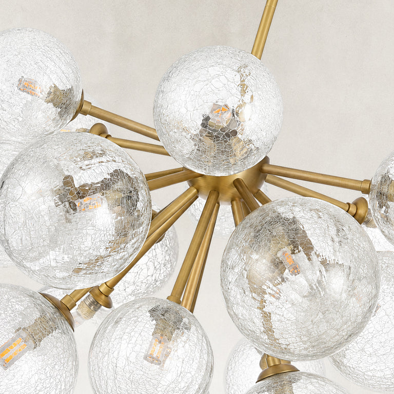 Nineteen-Light Glass Globe Chandelier 24" brass-tone fixture detail