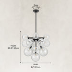 Nineteen-Light Glass Globe Chandelier 24" black fixture dimensions