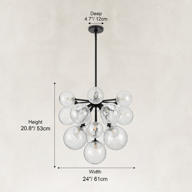 Nineteen-Light Glass Globe Chandelier 24" black fixture dimensions