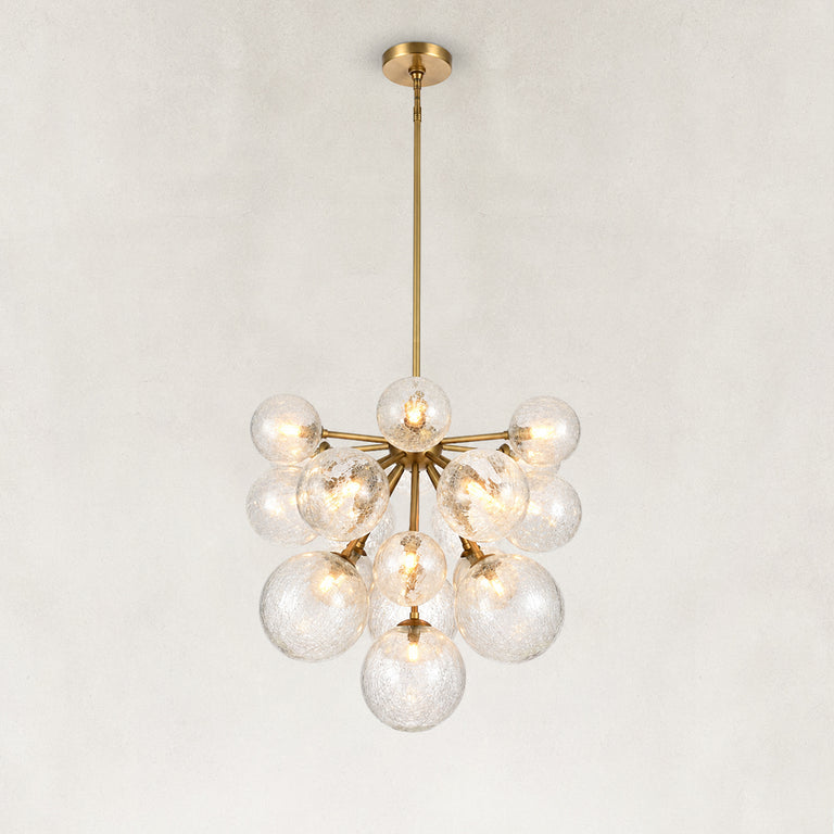 Nineteen-Light Glass Globe Chandelier 24" brass-tone complete fixture view