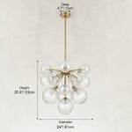 Nineteen-Light Glass Globe Chandelier 24" brass-tone fixture dimensions
