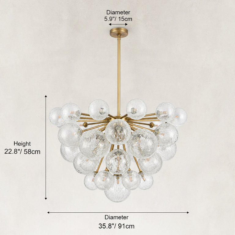 Thirty-Seven-Light Glass Globe Chandelier 36" brass-tone fixture dimensions