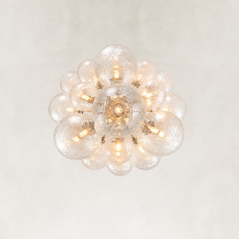 Thirty-Seven-Light Glass Globe Chandelier 36" black fixture detail