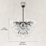 Thirty-Seven-Light Glass Globe Chandelier 36" black fixture dimensions