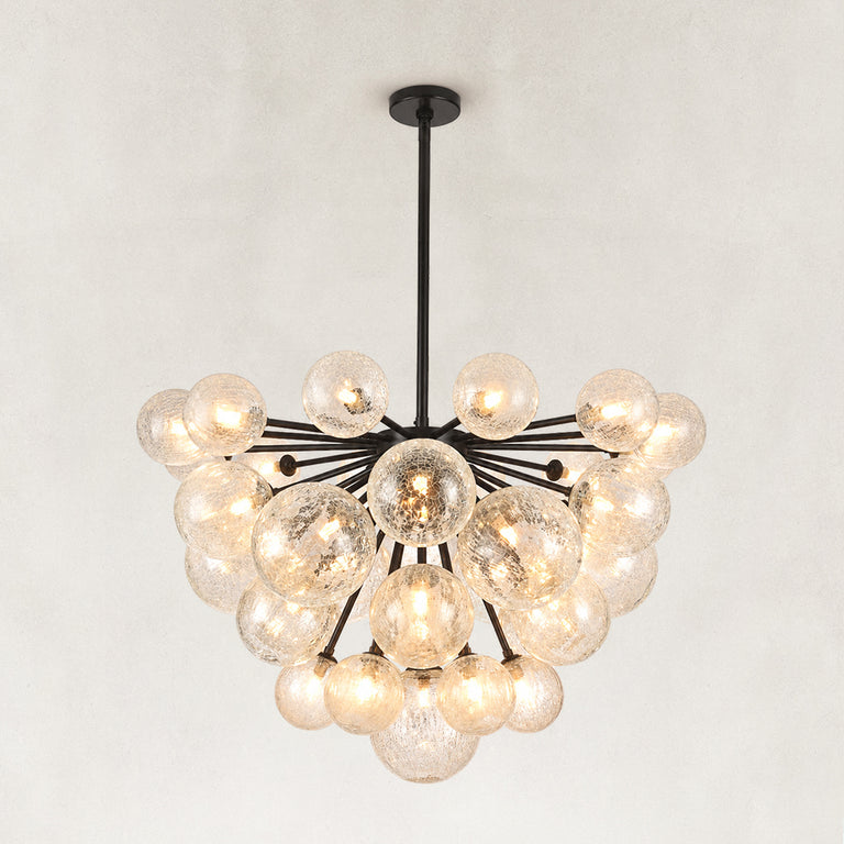 Thirty-Seven-Light Glass Globe Chandelier 36" black complete fixture view