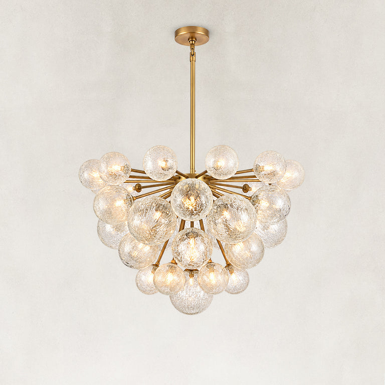 Thirty-Seven-Light Glass Globe Chandelier 36" brass-tone complete fixture view